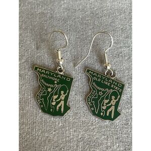 925 Sterling Silver Maryland State Charm Earrings Old Line State Dangle Veg